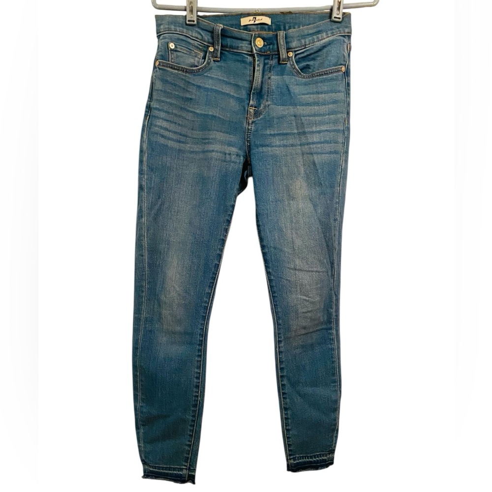 7 For All Mankind Women’s Light Blue Medium Wash Raw Hem Ankle Jeans Size 26